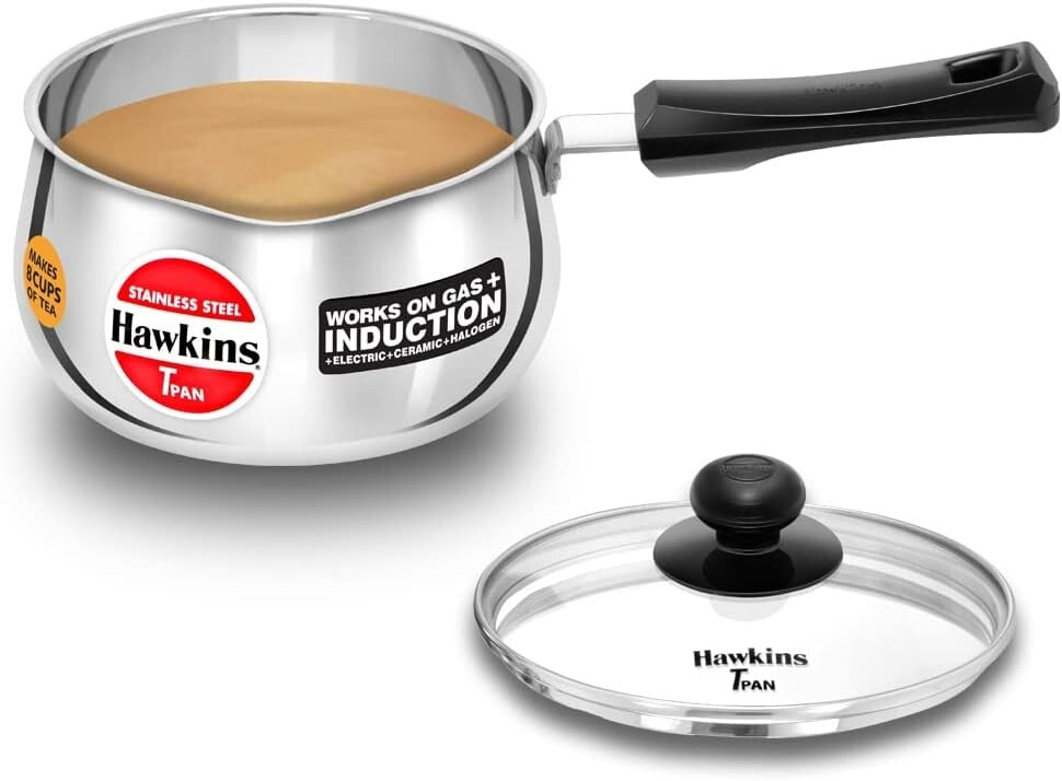Hawkins Futura Steel Tea Pan with Glass Lid, 2.0 Litre Capactiy, Silver